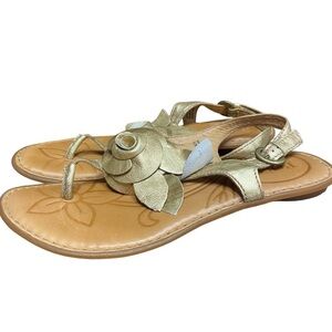 Born Leather Smooch Strappy Open Toe Slingbacks Sandals Shoes Gold Size 7